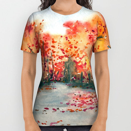 Designer Clothing - Landscape Painting - Artistic All Over Printed T Shirt Brazen Design Studio Lavender