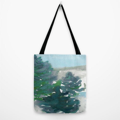 Art Tote Bag - Evergreen Watercolor Painting - Shopping Bag Brazen Design Studio Light Steel Blue