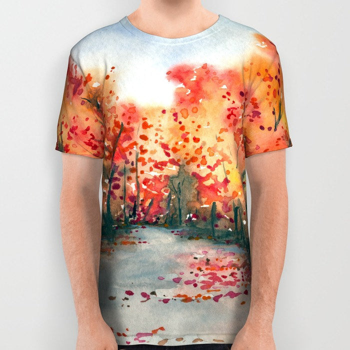 Designer Clothing - Landscape Painting - Artistic All Over Printed T Shirt Brazen Design Studio Lavender