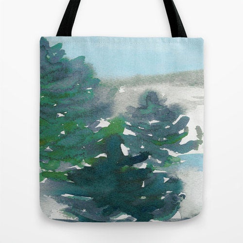 Art Tote Bag - Evergreen Watercolor Painting - Shopping Bag Brazen Design Studio Dark Slate Gray
