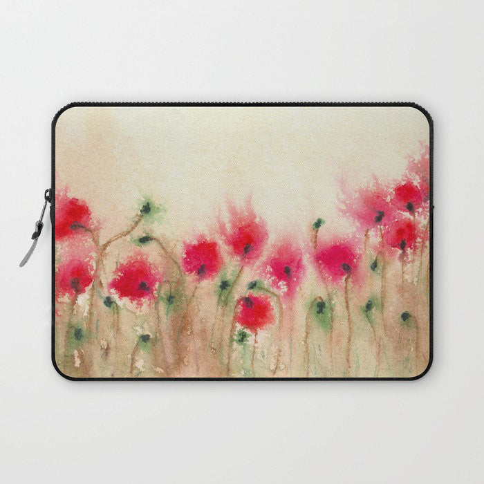Floral Macbook Pro Laptop Case - Artistic Printed Fabric Laptop Sleeve - Poppies Painting Brazen Design Studio Gray