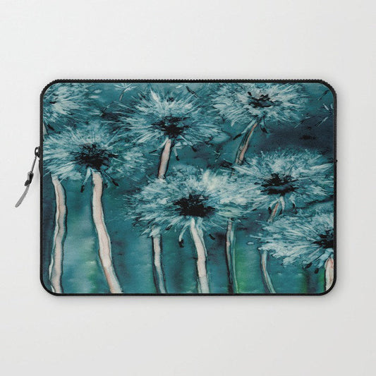 Floral Macbook Pro Laptop Case - Artistic Printed Fabric Laptop Sleeve - Dandelions Painting Brazen Design Studio Slate Gray