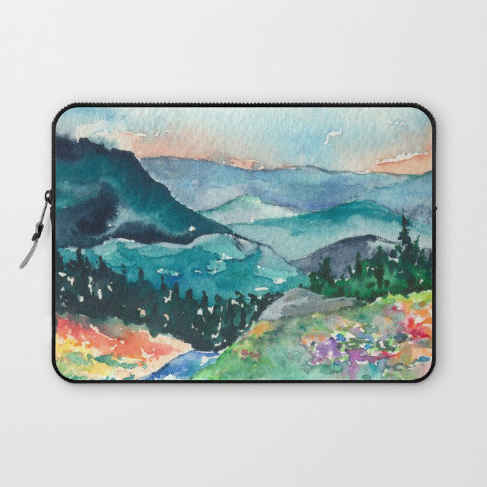 Scenic Macbook Pro Laptop Case - Artistic Printed Fabric Laptop Sleeve - Mountains Painting Brazen Design Studio Steel Blue