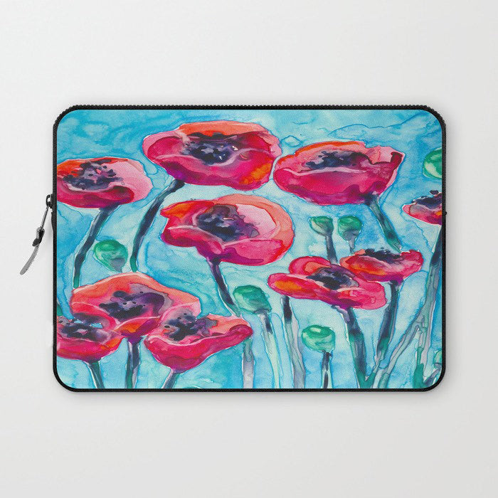 Floral Macbook Pro Laptop Case - Artistic Printed Fabric Laptop Sleeve - Painting Brazen Design Studio Maroon