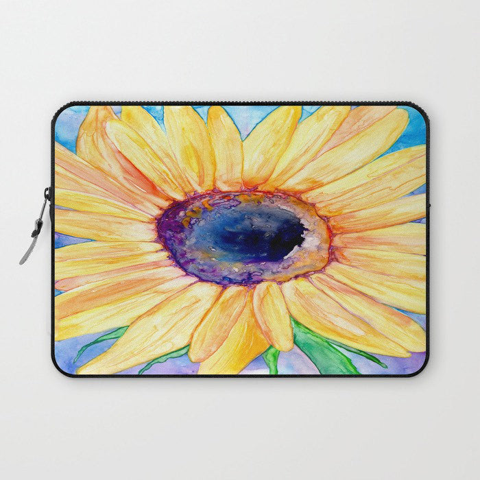 Floral Macbook Pro Laptop Case - Artistic Printed Fabric Laptop Sleeve - Sunflower Painting Brazen Design Studio Tan