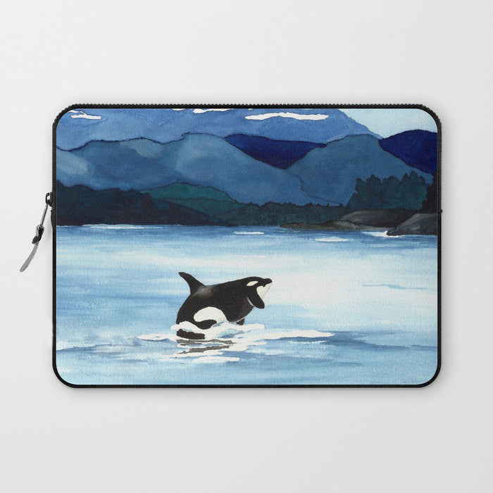 Scenic Macbook Pro Laptop Case - Artistic Printed Fabric Laptop Sleeve - Orca Painting Brazen Design Studio Dark Slate Blue