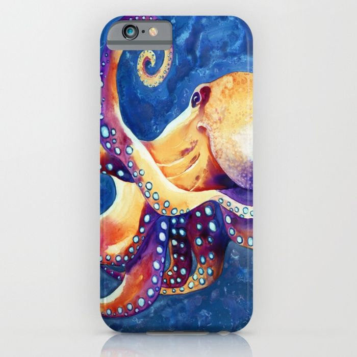 Octopus Phone Case - Ocean Watercolor Painting - Designer iPhone or Samsung Case Brazen Design Studio Light Goldenrod