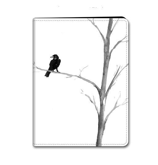 Raven iPad Folio Case - Black Bird in a Tree - Designer Device Cover Brazen Design Studio White Smoke