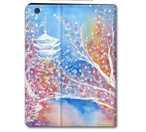 Japanese Temple iPad Folio Case - Cherry Blossom Art Device Cover Brazen Design Studio Light Steel Blue