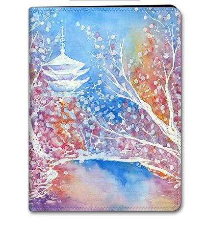 Japanese Temple iPad Folio Case - Cherry Blossom Art Device Cover Brazen Design Studio Light Steel Blue