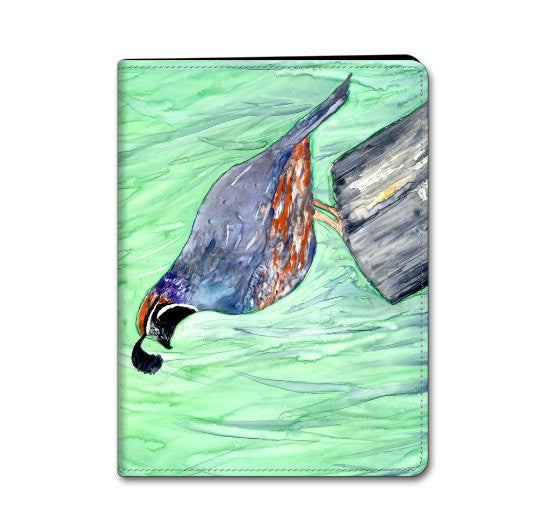 iPad Folio Case - Valley Quail Bird Art - Designer Device Cover Brazen Design Studio Powder Blue