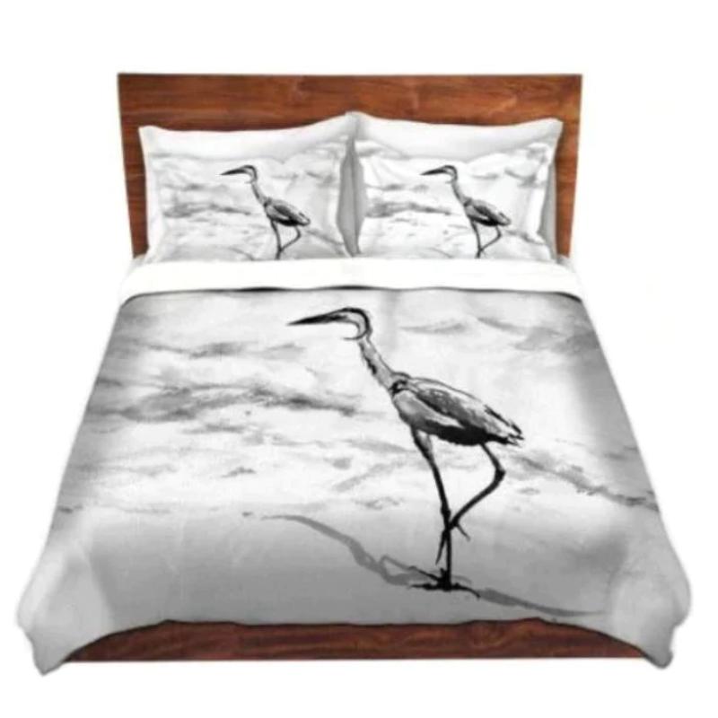 Crane Ink Wildlife Bird Painting  - Modern Bedding - Duvet or Comforter Brazen Design Studio Lavender