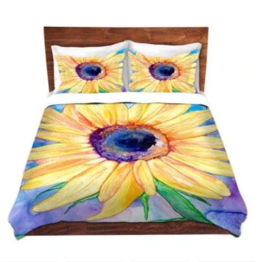 Sunflower Watercolor Painting  - Modern Bedding - Duvet or Comforter Brazen Design Studio Light Goldenrod