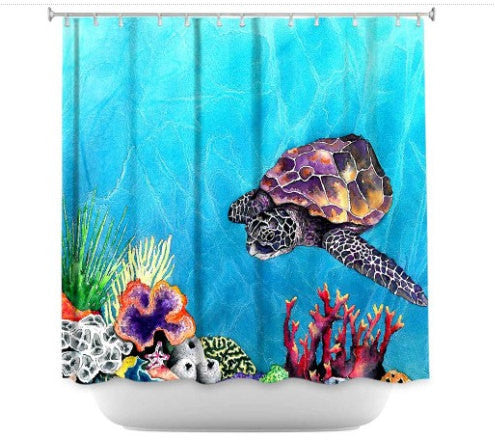 Shower Curtain Sea Turtle Painting - Artistic Bathroom - Colorful Modern Peaceful Bathroom Decor Brazen Design Studio Light Sea Green