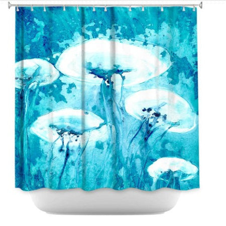 Shower Curtain Jellyfish Painting - Artistic Bathroom - Colorful Modern Peaceful Bathroom Decor Brazen Design Studio Sky Blue