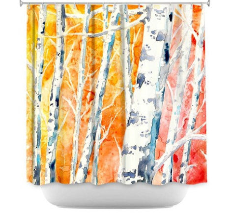 Shower Curtain Birch Tree Painting - Artistic Bathroom - Colorful Modern Vibrant Bathroom Decor Brazen Design Studio Sandy Brown