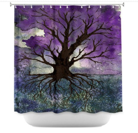 Shower Curtain Tree of Life Painting - Artistic Bathroom - Rainbow Modern Vibrant Bathroom Decor Brazen Design Studio Black