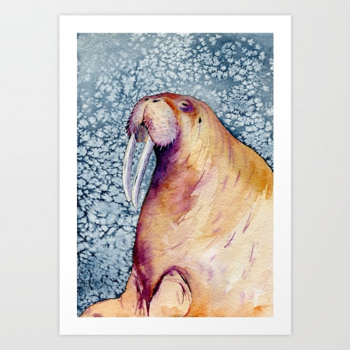 Walrus Watercolor Painting - Wildlife Marine Mammal - Art Print Brazen Design Studio Tan