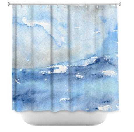 Ocean Wave Shower Curtain Seascape Painting - Artistic Bathroom - Modern Vibrant Bathroom Decor Brazen Design Studio Light Steel Blue