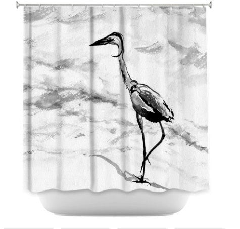 Shower Curtain Crane Bird Painting - Artistic Bathroom - Modern Vibrant Bathroom Decor Brazen Design Studio Lavender