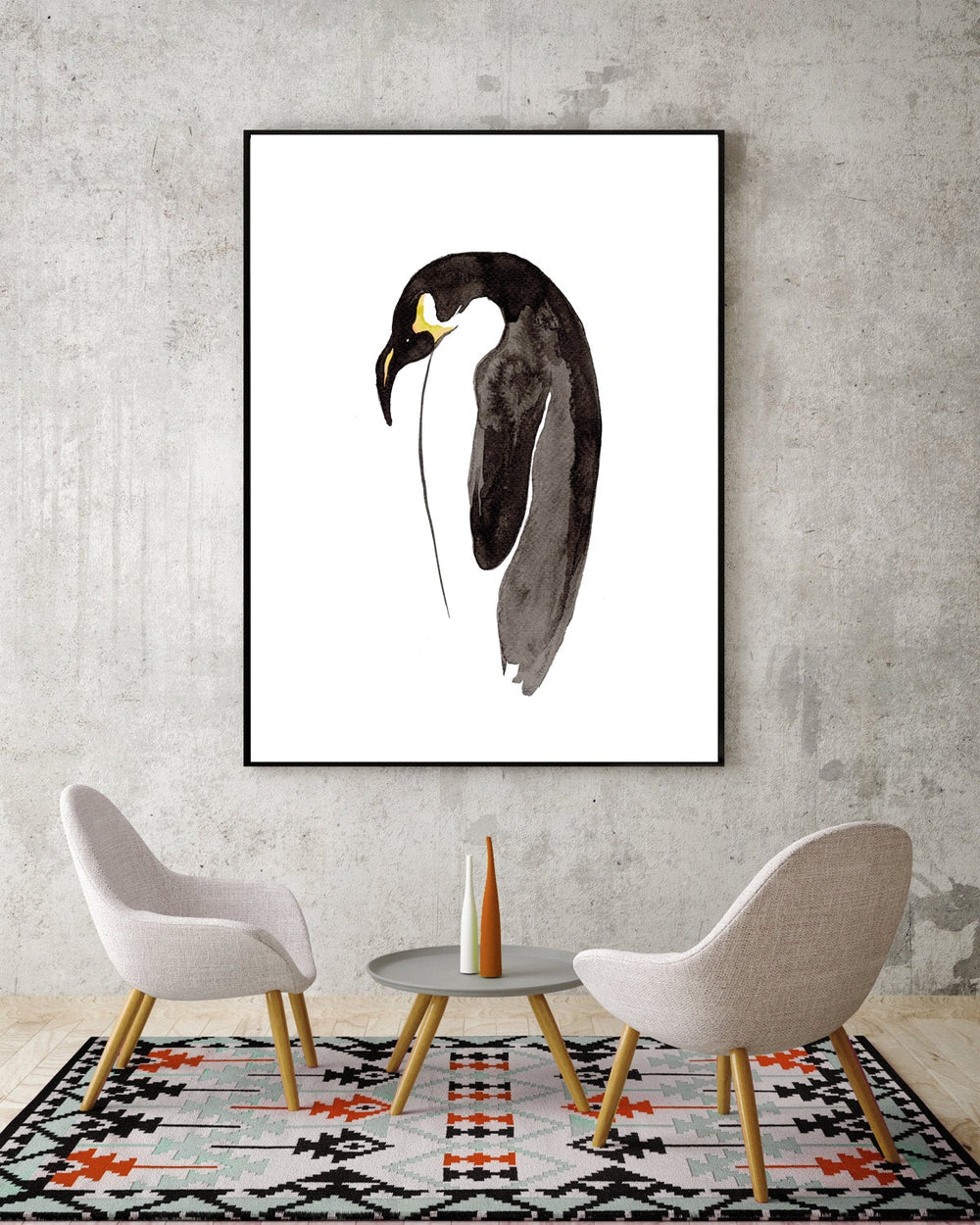 Empire Penguin Sumi-e Japanese Brush Painting Art Print Brazen Design Studio Snow