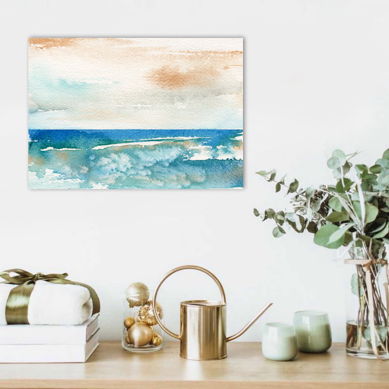Art Print - Sunny Days Abstracted Seascape - Watercolor Painting Brazen Design Studio Light Steel Blue