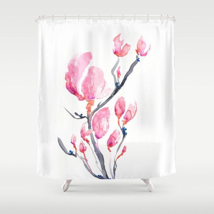 Shower Curtain Japanese Magnolia Floral Painting - Artistic Bathroom Decor Brazen Design Studio Lavender