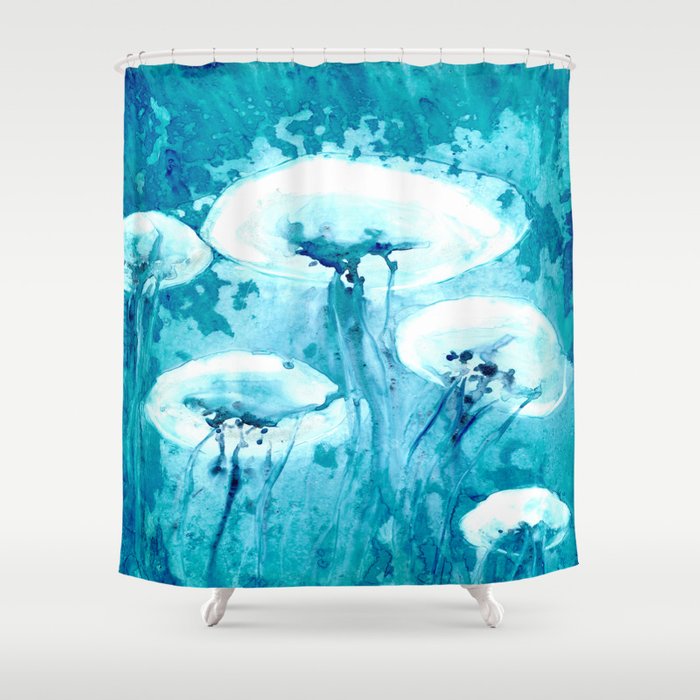 Shower Curtain Jellyfish Painting - Artistic Bathroom - Colorful Modern Peaceful Bathroom Decor Brazen Design Studio Lavender