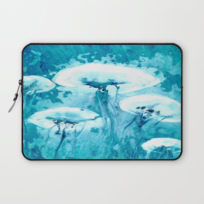 Jellyfish Macbook Pro Laptop Case - Watercolor Painting - Printed Fabric Laptop Sleeve Brazen Design Studio Cadet Blue