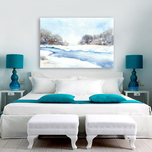 Watercolor Painting - Winter Creek Landscape - Art Print Brazen Design Studio White Smoke