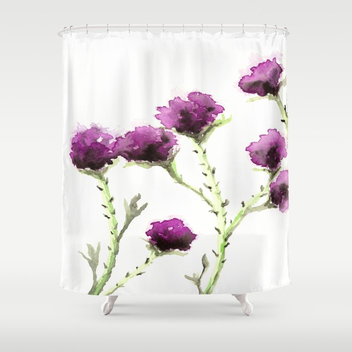 Shower Curtain Milk Thistle Floral Painting - Artistic Bathroom Decor Brazen Design Studio White Smoke