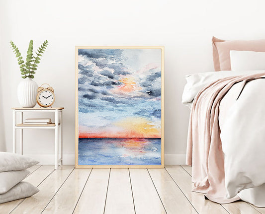 Art Print - Moment of Tranquility Seascape - Watercolor Painting Brazen Design Studio Light Gray