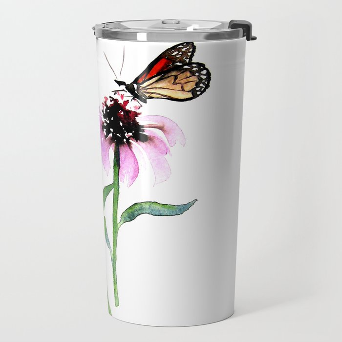 Monarch Butterfly and Coneflower Travel Mug