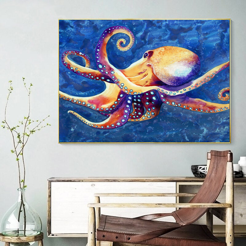 Octopus - Ocean Wildlife Sea Creature Watercolor Painting - Art Print Brazen Design Studio Dark Slate Blue