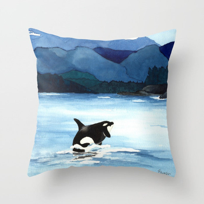 Orca Pillow Cover - Ocean Life - Throw Pillow Cushion - Fine Art Home Decor Brazen Design Studio Dark Slate Blue