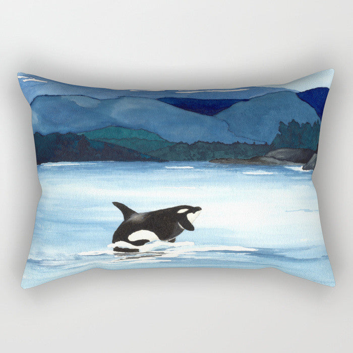 Orca Pillow Cover - Ocean Life - Throw Pillow Cushion - Fine Art Home Decor Brazen Design Studio Steel Blue