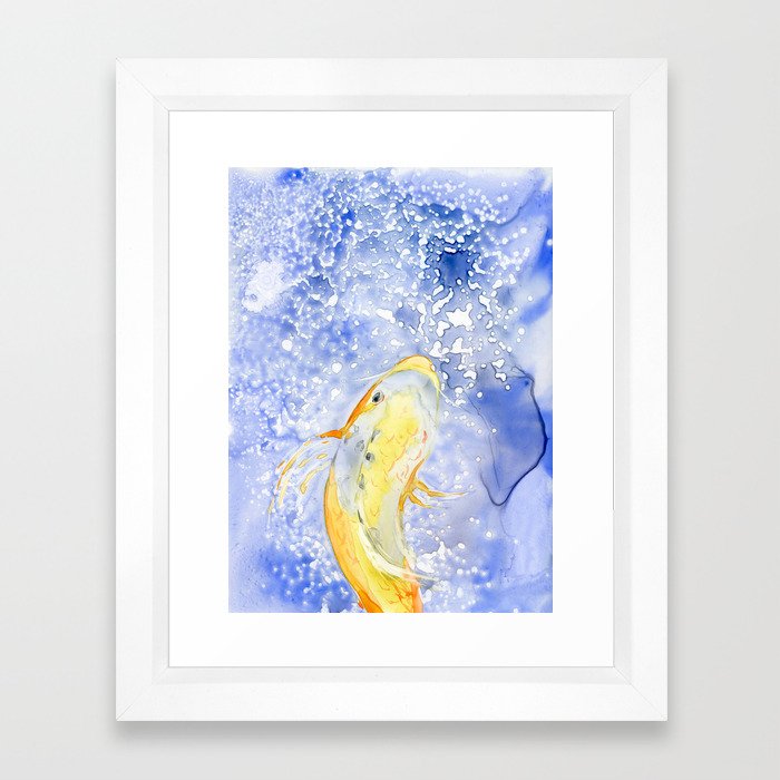 Watercolor Painting - Gold Koi Fish - Prosperity - Japanese Carp Art Print Brazen Design Studio Light Steel Blue