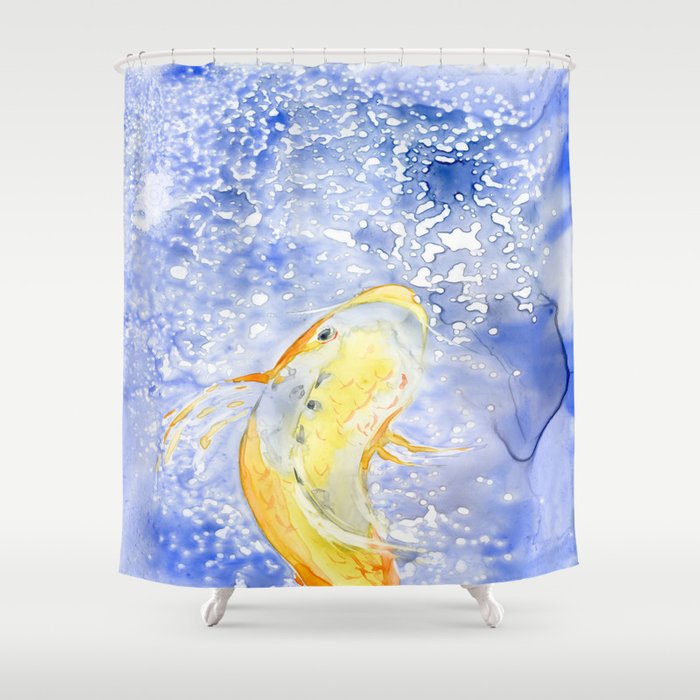 Shower Curtain Gold Koi Painting - Artistic Zen Bathroom Decor Brazen Design Studio Lavender