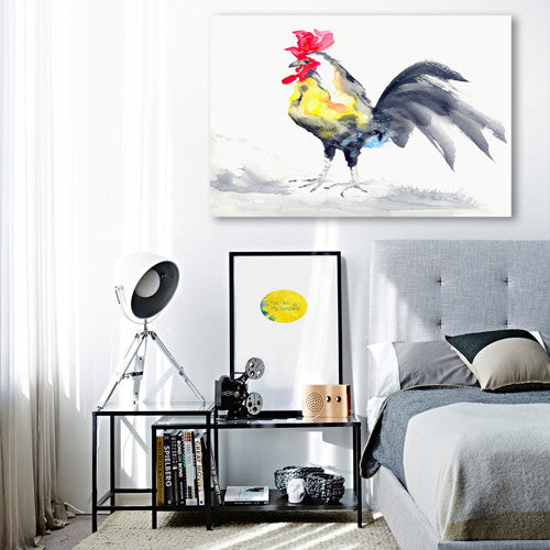 Cockrel Rooster Bird - Sumi-e Painting Art Print Brazen Design Studio Lavender