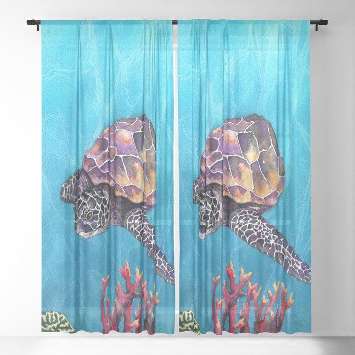 Sea Turtle Black Out or Sheer Curtains