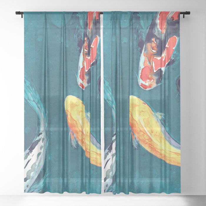 Water Ballet Koi Black Out or Sheer Curtains