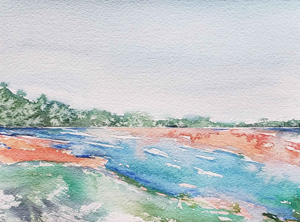 Art Print - Where the River Meets the Sea - Abstract Seascape Ocean Watercolor Painting Brazen Design Studio Light Gray