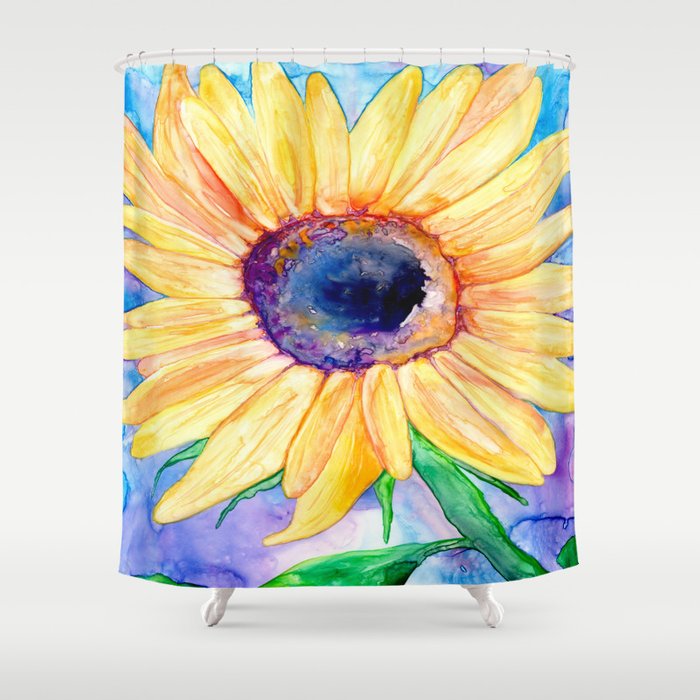 Shower Curtain Sunflower Floral Painting - Artistic Bathroom Decor Brazen Design Studio Antique White